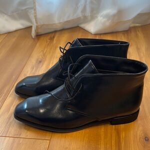 Deep blue elegant Leather Ankle Boots